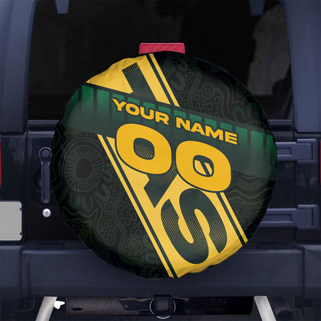Personalised Tasmania Oztag Spare Tire Cover Black Gold Aboriginal Pattern