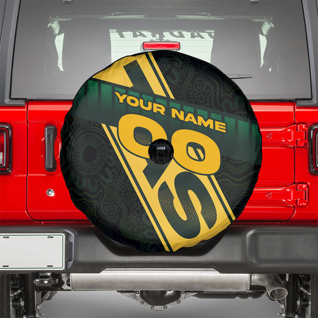 Personalised Tasmania Oztag Spare Tire Cover Black Gold Aboriginal Pattern