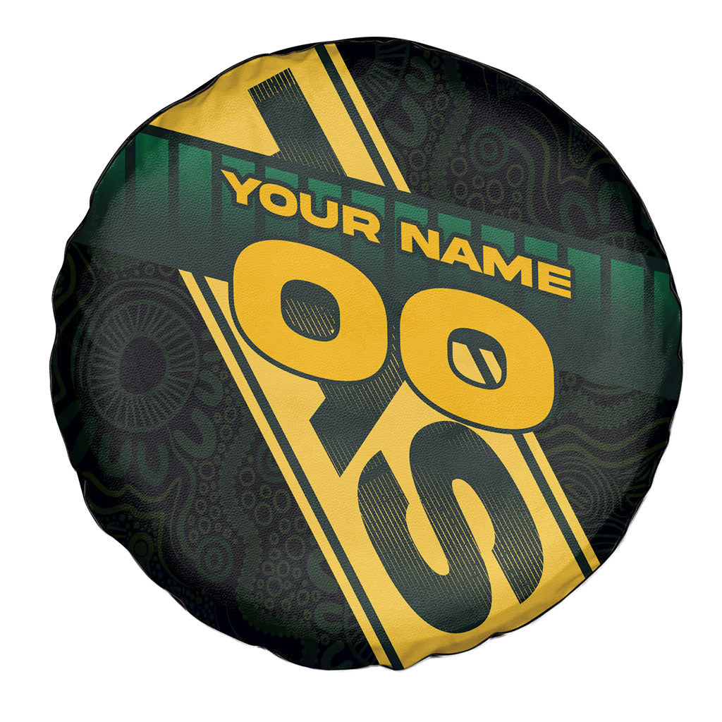 Personalised Tasmania Oztag Spare Tire Cover Black Gold Aboriginal Pattern