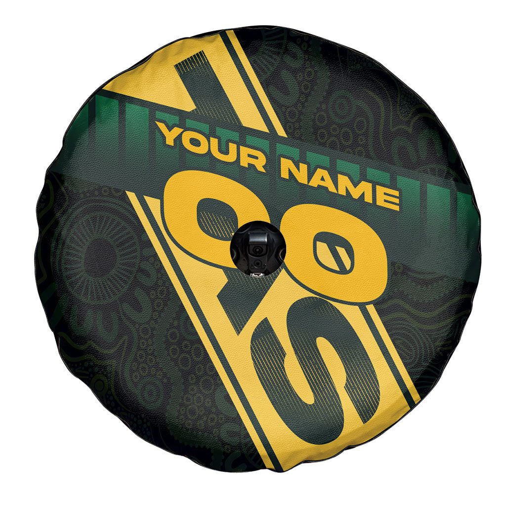 Personalised Tasmania Oztag Spare Tire Cover Black Gold Aboriginal Pattern