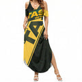 Personalised Tasmania Oztag Summer Maxi Dress Black Gold Aboriginal Pattern