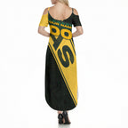 Personalised Tasmania Oztag Summer Maxi Dress Black Gold Aboriginal Pattern