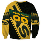 Personalised Tasmania Oztag Sweatshirt Black Gold Aboriginal Pattern