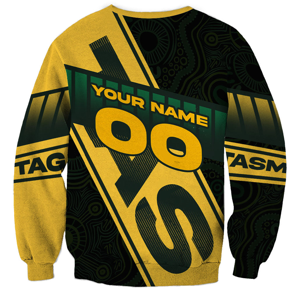 Personalised Tasmania Oztag Sweatshirt Black Gold Aboriginal Pattern