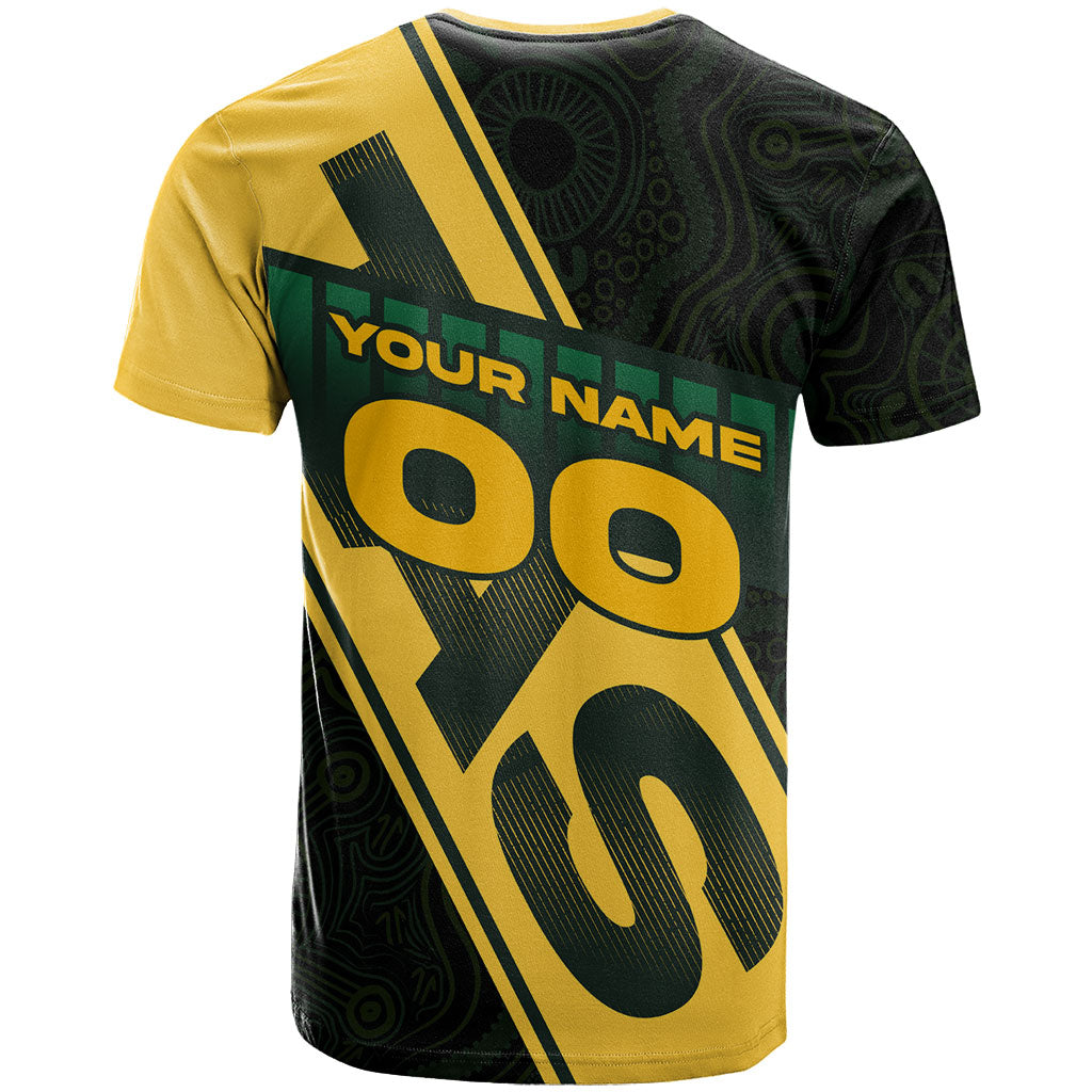Personalised Tasmania Oztag T Shirt Black Gold Aboriginal Pattern