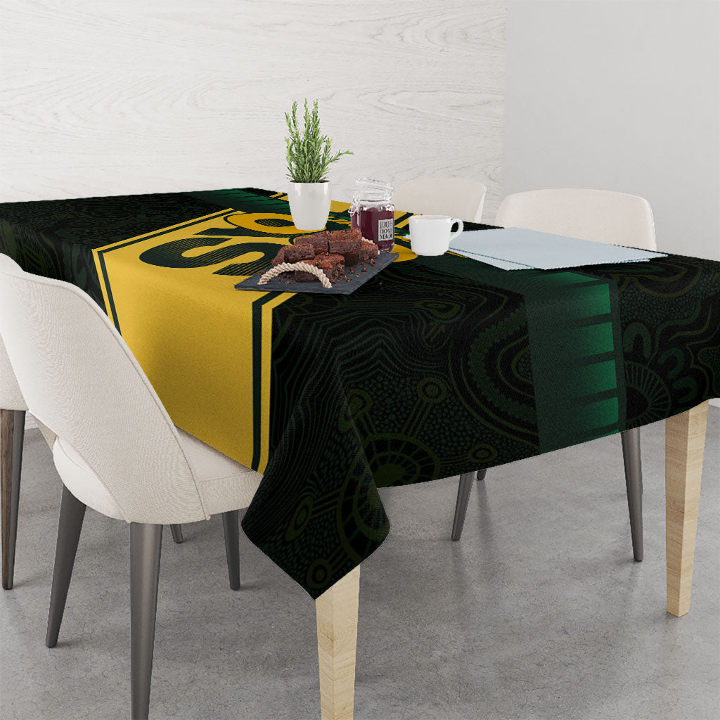 Personalised Tasmania Oztag Tablecloth Black Gold Aboriginal Pattern
