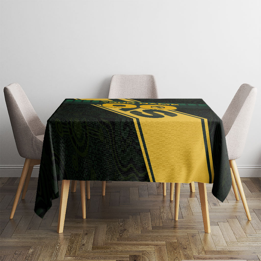 Personalised Tasmania Oztag Tablecloth Black Gold Aboriginal Pattern