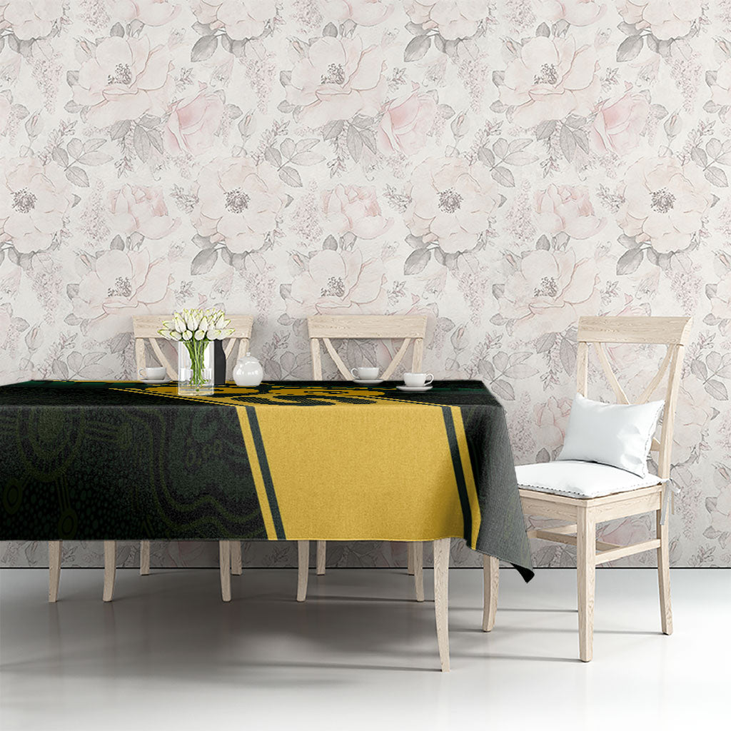 Personalised Tasmania Oztag Tablecloth Black Gold Aboriginal Pattern