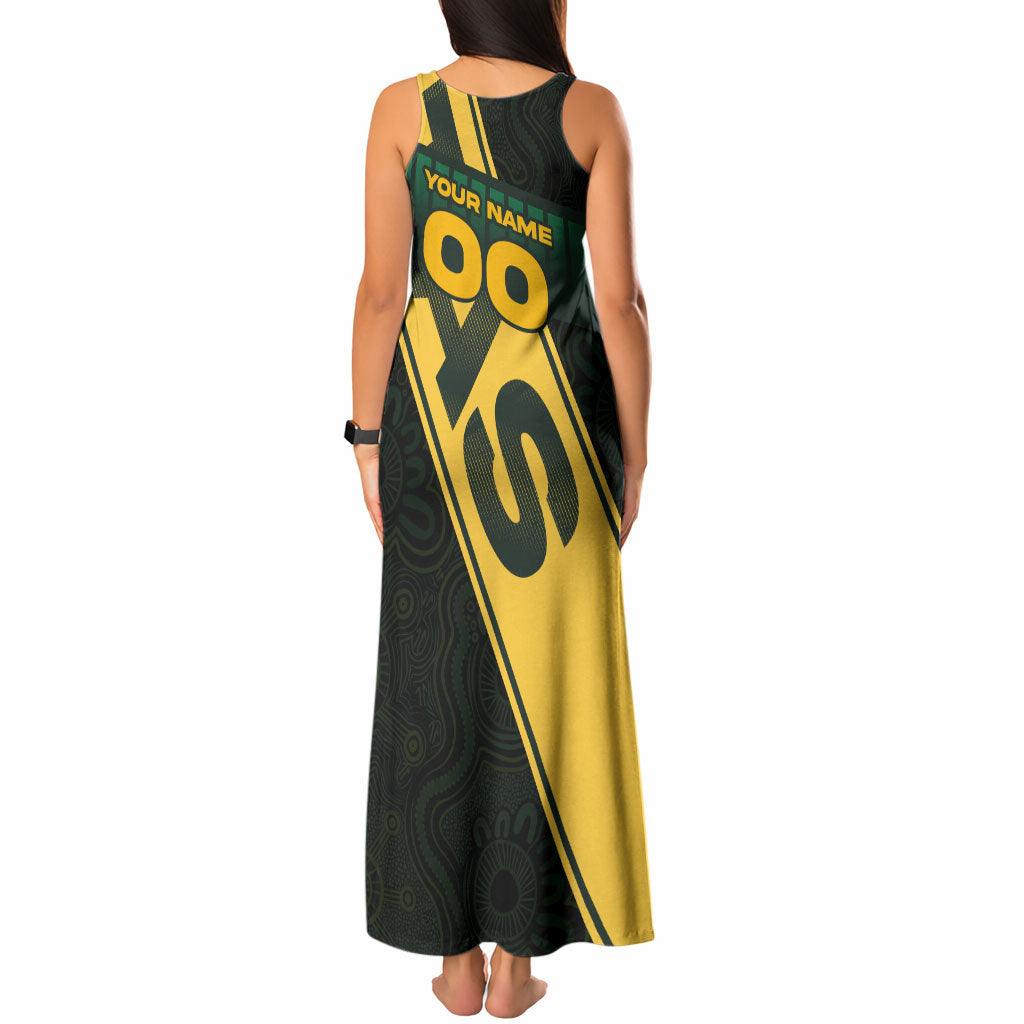 Personalised Tasmania Oztag Tank Maxi Dress Black Gold Aboriginal Pattern