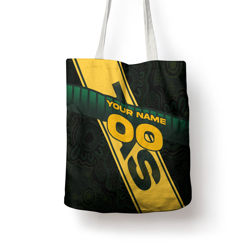Personalised Tasmania Oztag Tote Bag Black Gold Aboriginal Pattern