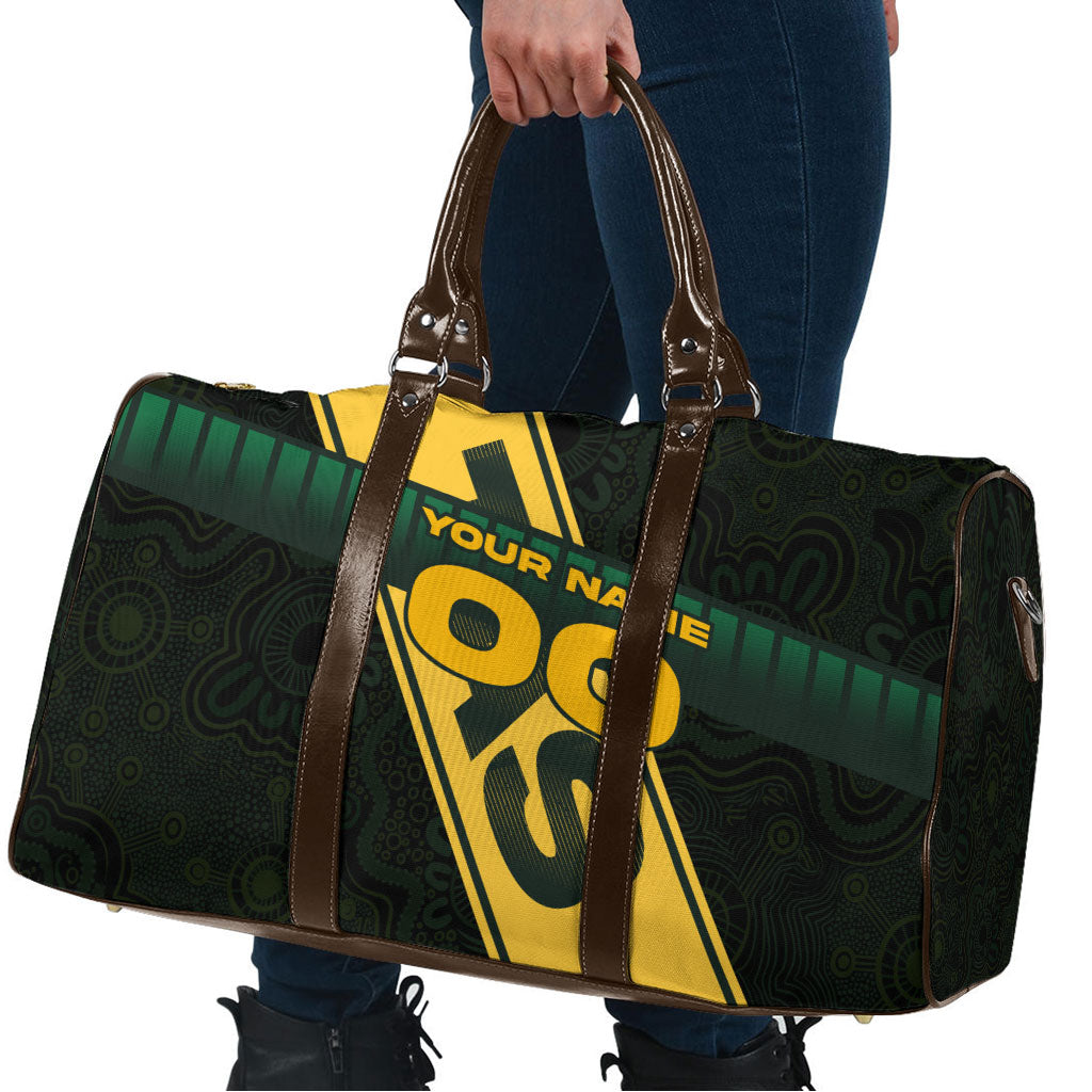 Personalised Tasmania Oztag Travel Bag Black Gold Aboriginal Pattern