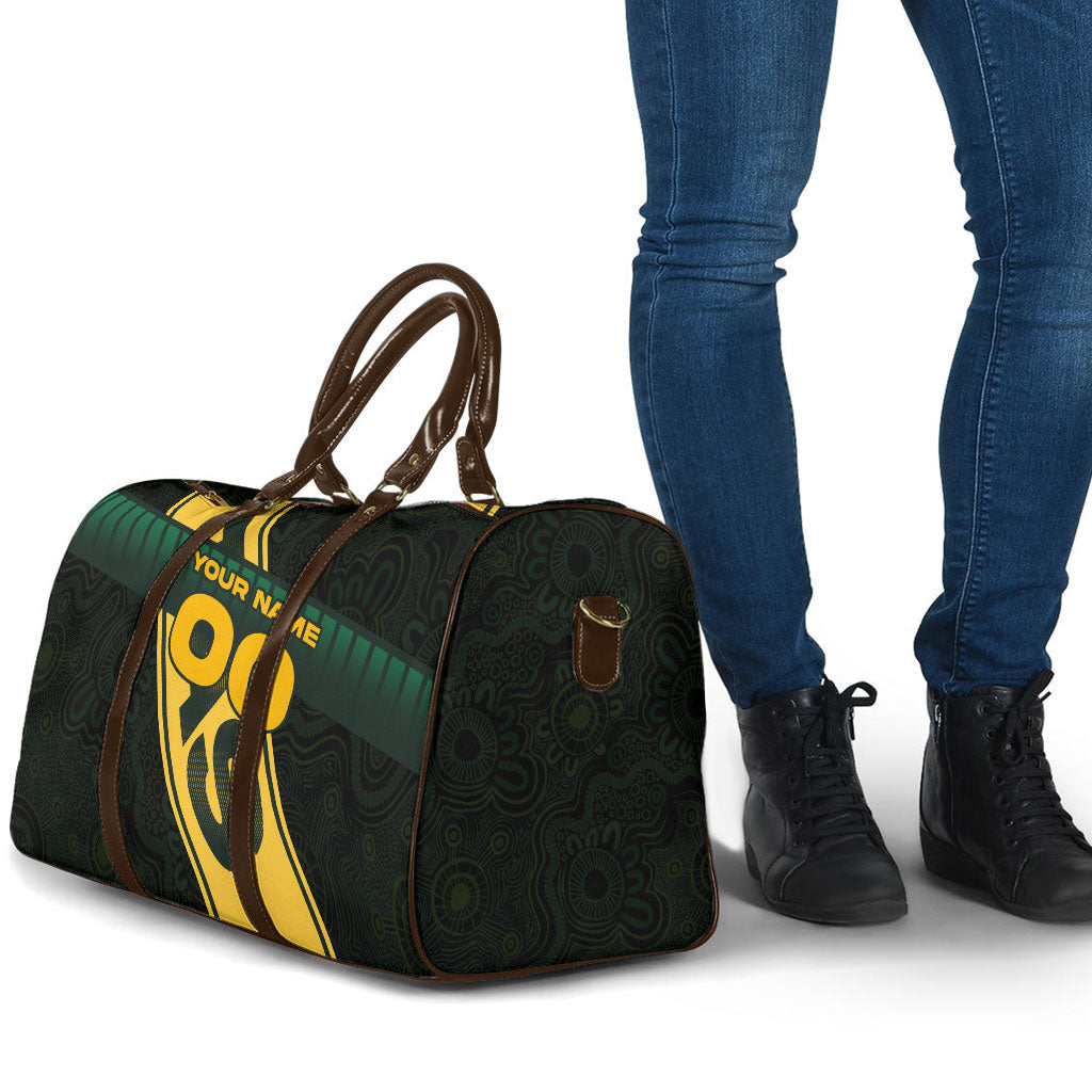 Personalised Tasmania Oztag Travel Bag Black Gold Aboriginal Pattern