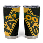 Personalised Tasmania Oztag Tumbler Cup Black Gold Aboriginal Pattern