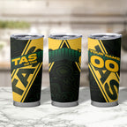 Personalised Tasmania Oztag Tumbler Cup Black Gold Aboriginal Pattern
