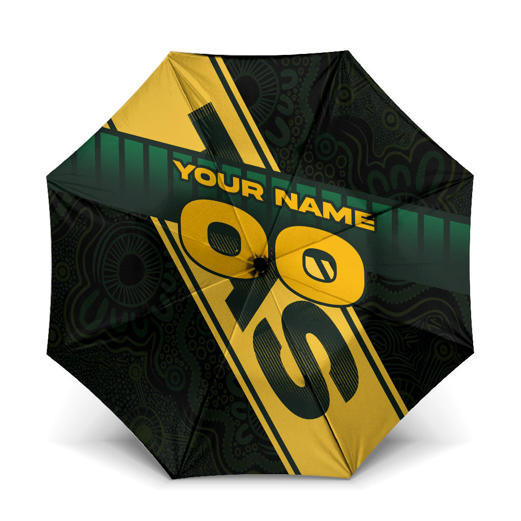 Personalised Tasmania Oztag Umbrella Black Gold Aboriginal Pattern