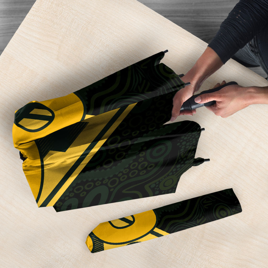 Personalised Tasmania Oztag Umbrella Black Gold Aboriginal Pattern