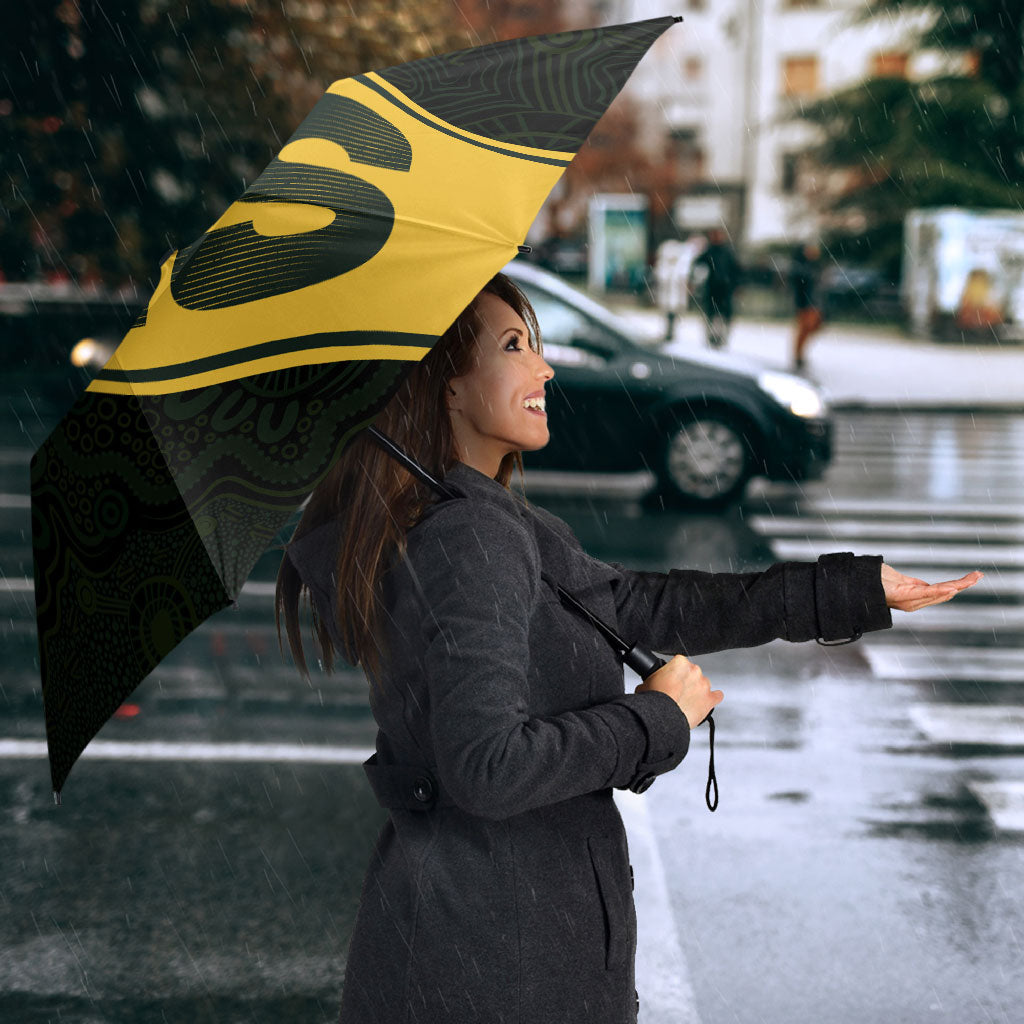 Personalised Tasmania Oztag Umbrella Black Gold Aboriginal Pattern