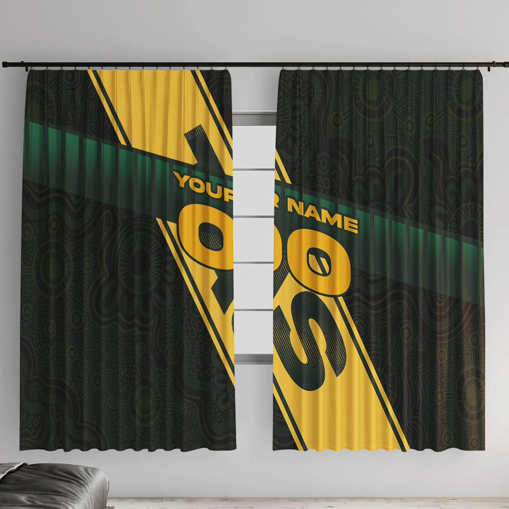 Personalised Tasmania Oztag Window Curtain Black Gold Aboriginal Pattern