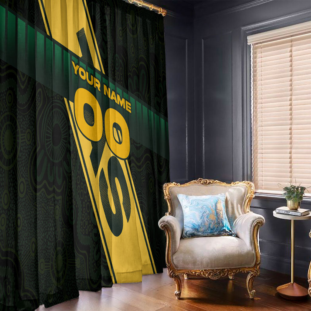 Personalised Tasmania Oztag Window Curtain Black Gold Aboriginal Pattern