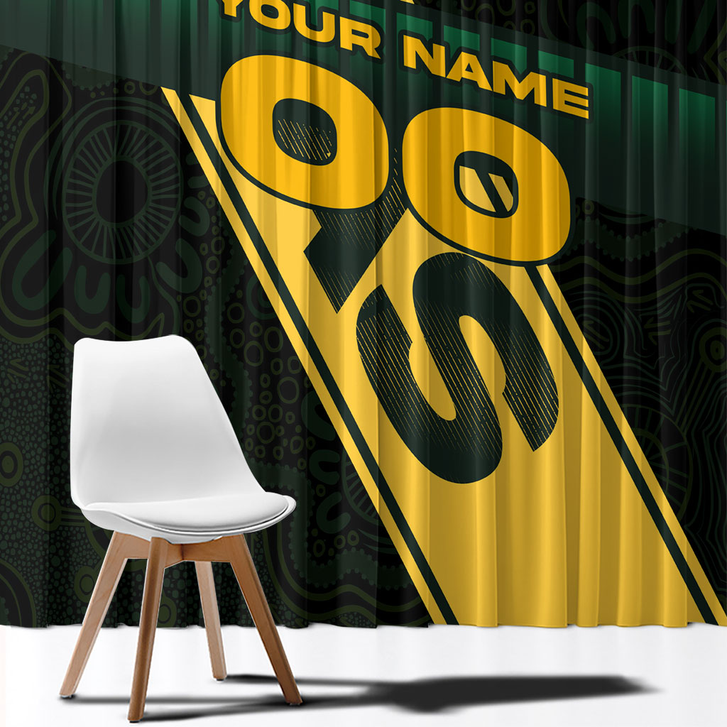Personalised Tasmania Oztag Window Curtain Black Gold Aboriginal Pattern