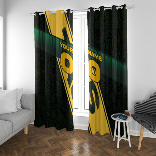 Personalised Tasmania Oztag Window Curtain Black Gold Aboriginal Pattern