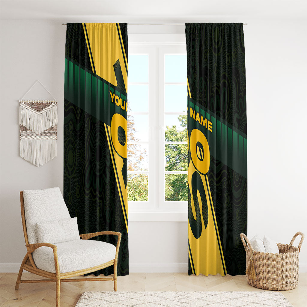 Personalised Tasmania Oztag Window Curtain Black Gold Aboriginal Pattern