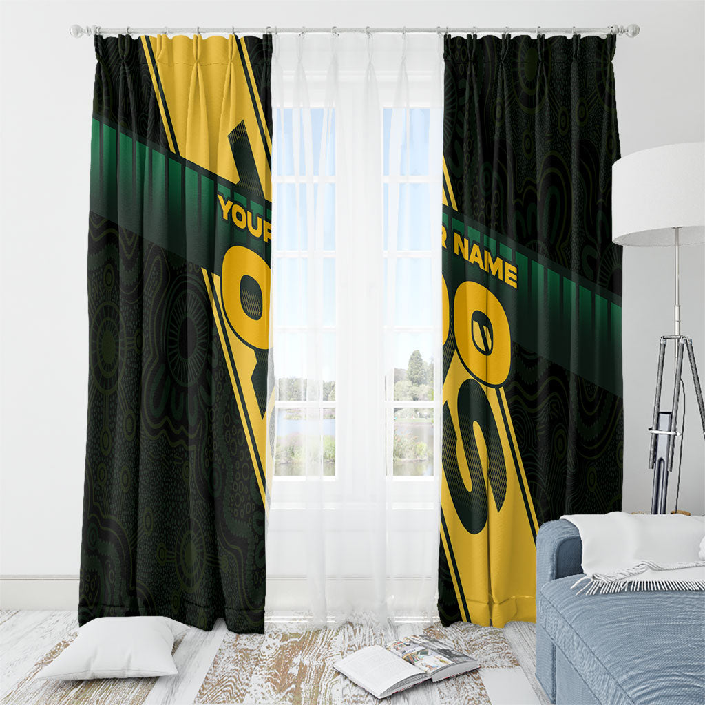 Personalised Tasmania Oztag Window Curtain Black Gold Aboriginal Pattern