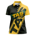Personalised Tasmania Oztag Women Polo Shirt Black Gold Aboriginal Pattern