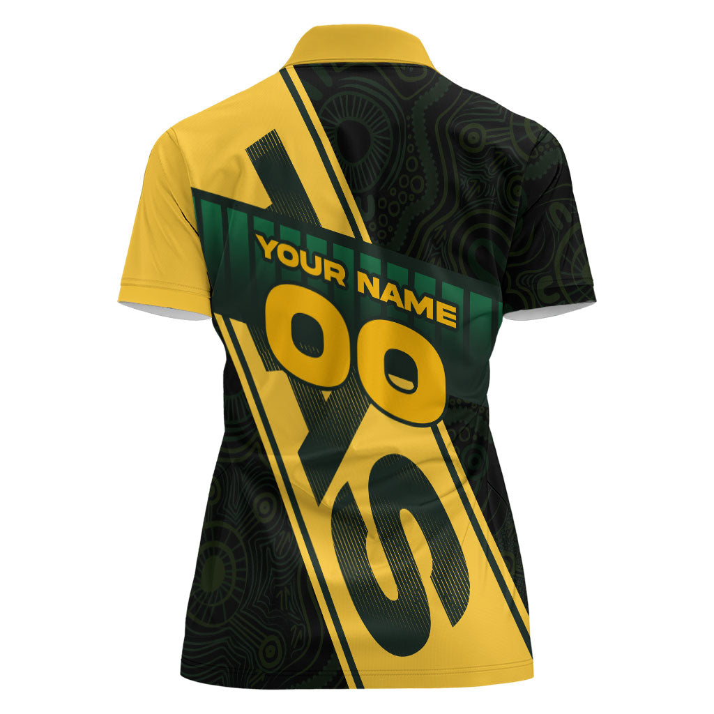 Personalised Tasmania Oztag Women Polo Shirt Black Gold Aboriginal Pattern