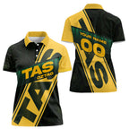 Personalised Tasmania Oztag Women Polo Shirt Black Gold Aboriginal Pattern