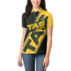Personalised Tasmania Oztag Women Polo Shirt Black Gold Aboriginal Pattern