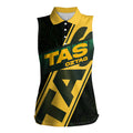 Personalised Tasmania Oztag Women Sleeveless Polo Shirt Black Gold Aboriginal Pattern