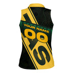 Personalised Tasmania Oztag Women Sleeveless Polo Shirt Black Gold Aboriginal Pattern