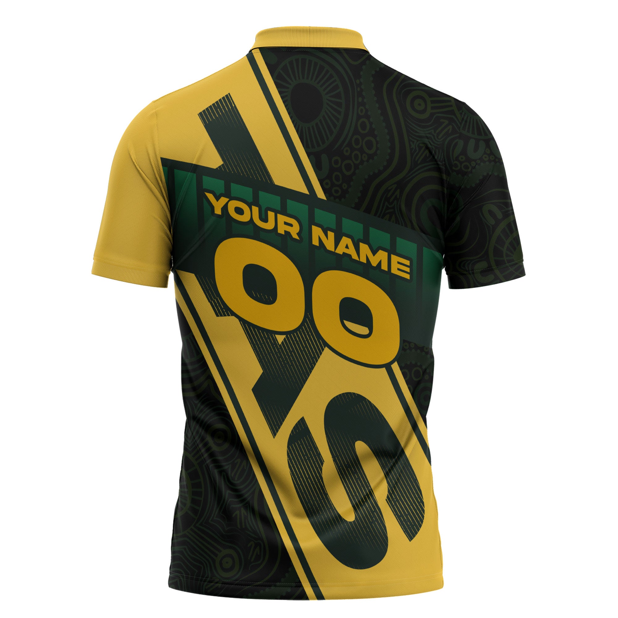Personalised Tasmania Oztag Zipper Polo Shirt Black Gold Aboriginal Pattern