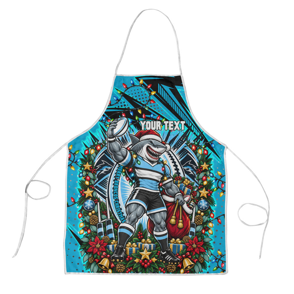 Personalized Cronulla Sutherland Sharks Rugby Christmas Apron Holiday Mascot Graphic Art Festive Lights Bow