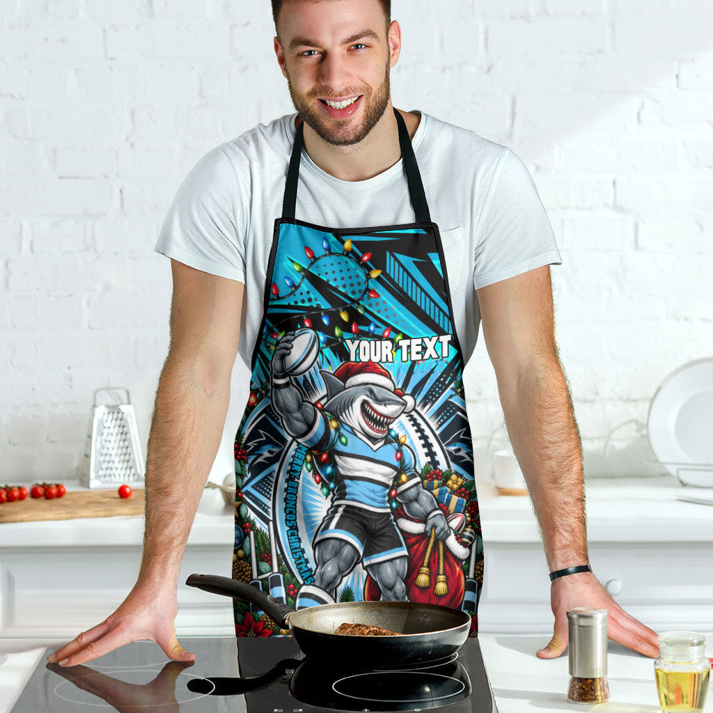 Personalized Cronulla Sutherland Sharks Rugby Christmas Apron Holiday Mascot Graphic Art Festive Lights Bow