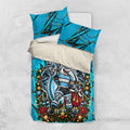 Personalized Cronulla Sutherland Sharks Rugby Christmas Bedding Set Holiday Mascot Graphic Art Festive Lights Bow
