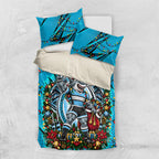 Personalized Cronulla Sutherland Sharks Rugby Christmas Bedding Set Holiday Mascot Graphic Art Festive Lights Bow