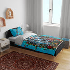 Personalized Cronulla Sutherland Sharks Rugby Christmas Bedding Set Holiday Mascot Graphic Art Festive Lights Bow
