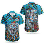 Personalized Cronulla Sutherland Sharks Rugby Christmas Couples Matching Long Sleeve Bodycon Dress and Hawaiian Shirt Holiday Mascot Graphic Art Festive Lights Bow