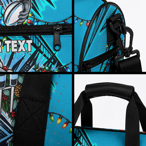 Personalized Cronulla Sutherland Sharks Rugby Christmas Duffle Bag Holiday Mascot Graphic Art Festive Lights Bow