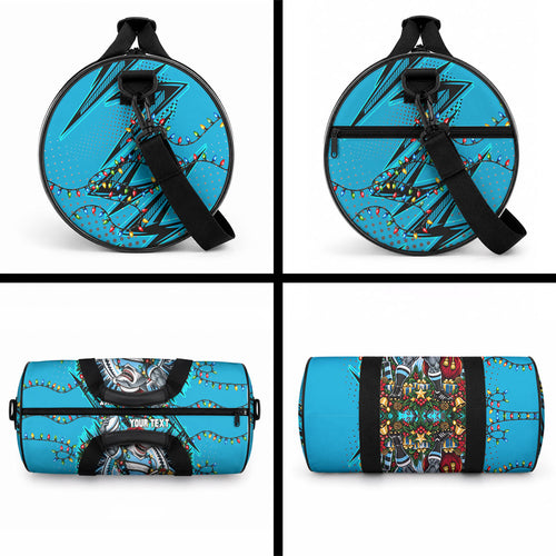 Personalized Cronulla Sutherland Sharks Rugby Christmas Duffle Bag Holiday Mascot Graphic Art Festive Lights Bow