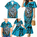 Personalized Cronulla Sutherland Sharks Rugby Christmas Family Matching Mermaid Dress and Hawaiian Shirt Holiday Mascot Graphic Art Festive Lights Bow
