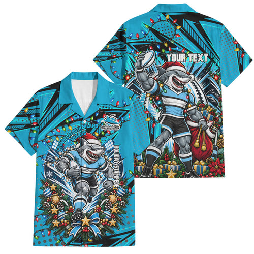 Personalized Cronulla Sutherland Sharks Rugby Christmas Family Matching Mermaid Dress and Hawaiian Shirt Holiday Mascot Graphic Art Festive Lights Bow