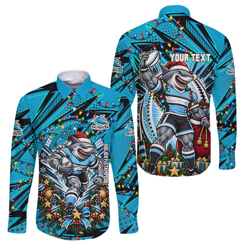 Personalized Cronulla Sutherland Sharks Rugby Christmas Family Matching Mermaid Dress and Hawaiian Shirt Holiday Mascot Graphic Art Festive Lights Bow