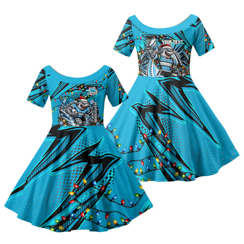 Personalized Cronulla Sutherland Sharks Rugby Christmas Family Matching Mermaid Dress and Hawaiian Shirt Holiday Mascot Graphic Art Festive Lights Bow