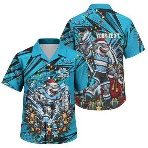 Personalized Cronulla Sutherland Sharks Rugby Christmas Family Matching Mermaid Dress and Hawaiian Shirt Holiday Mascot Graphic Art Festive Lights Bow