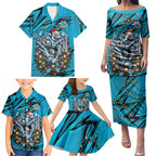 Personalized Cronulla Sutherland Sharks Rugby Christmas Family Matching Puletasi and Hawaiian Shirt Holiday Mascot Graphic Art Festive Lights Bow