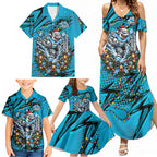 Personalized Cronulla Sutherland Sharks Rugby Christmas Family Matching Summer Maxi Dress and Hawaiian Shirt Holiday Mascot Graphic Art Festive Lights Bow