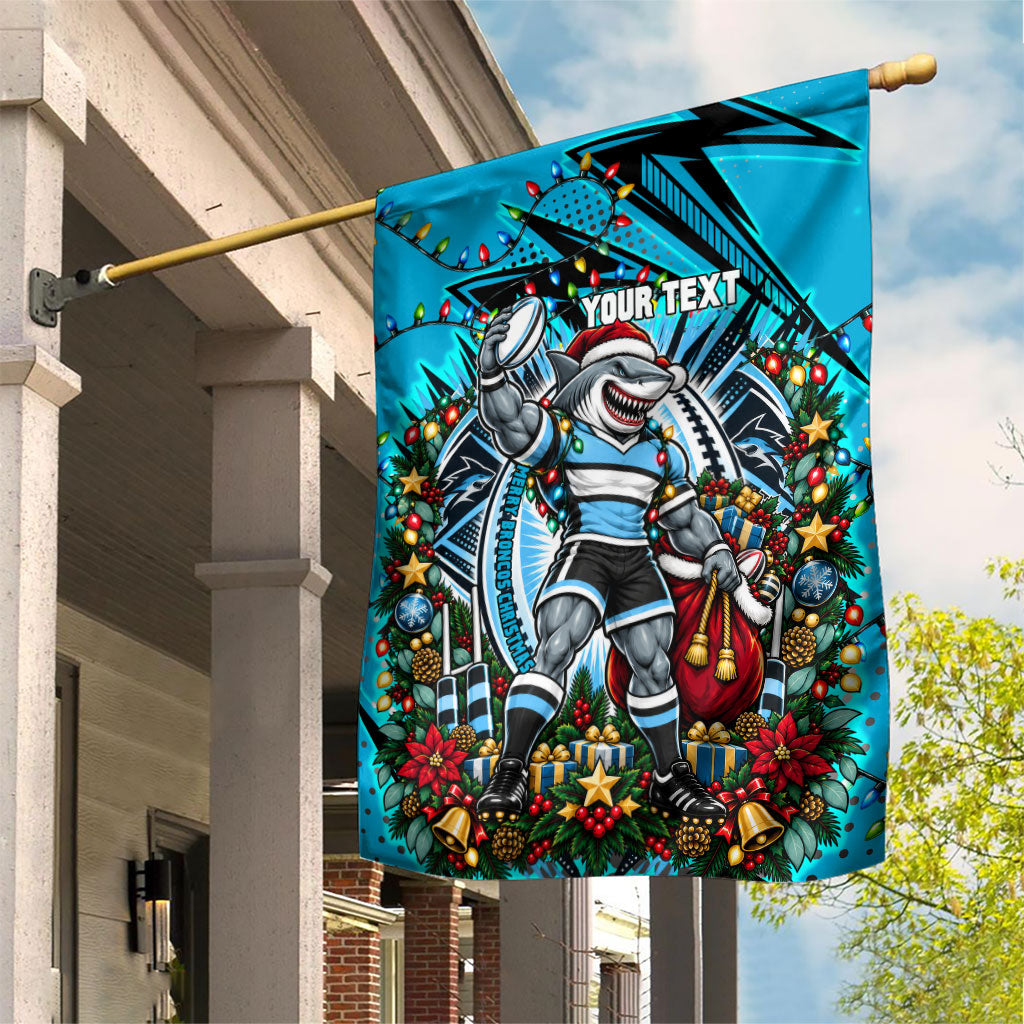 Personalized Cronulla Sutherland Sharks Rugby Christmas Garden Flag Holiday Mascot Graphic Art Festive Lights Bow